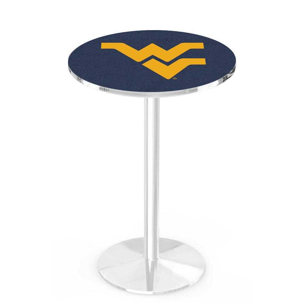 L214 West Virginia University 42" Tall - 36" Top Pub Table with Chrome Finish