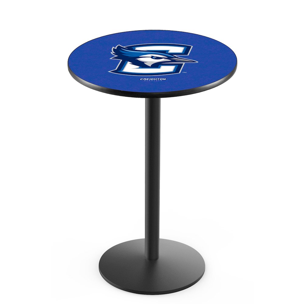 L214 Creighton University 42" Tall - 36" Top Pub Table with Black Wrinkle Finish