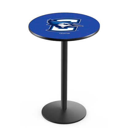 L214 Creighton University 42" Tall - 36" Top Pub Table with Black Wrinkle Finish