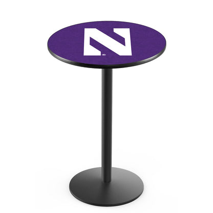 L214 Northwestern University 42" Tall - 36" Top Pub Table with Black Wrinkle Finish