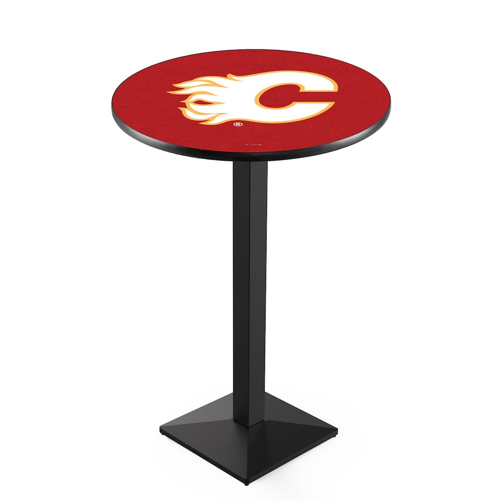 L217 Calgary Flames 42' Tall - 36' Top Pub Table w/ Black Wrinkle Finish (9378)