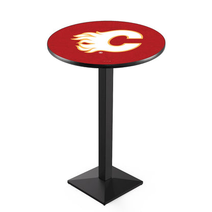 L217 Calgary Flames 42' Tall - 36' Top Pub Table w/ Black Wrinkle Finish (9378)