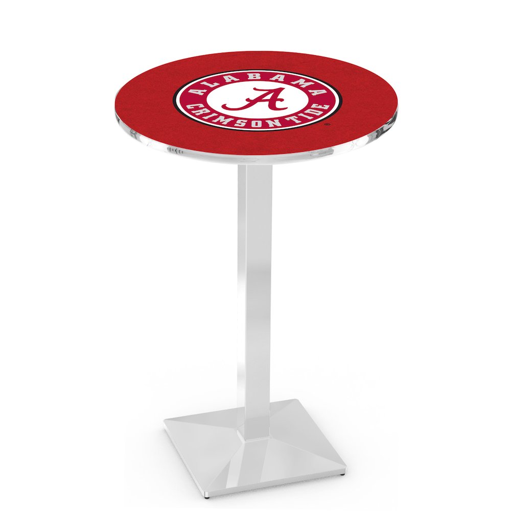 L217 University of Alabama (Script A)  42' Tall - 36' Top Pub Table w/ Chrome Finish