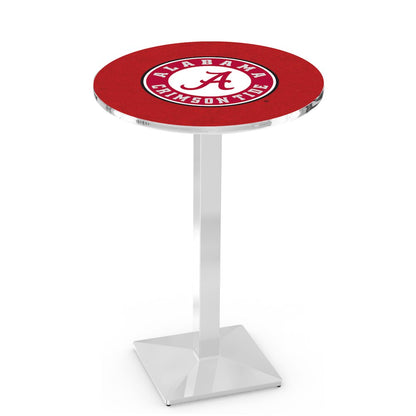 L217 University of Alabama (Script A)  42' Tall - 36' Top Pub Table w/ Chrome Finish