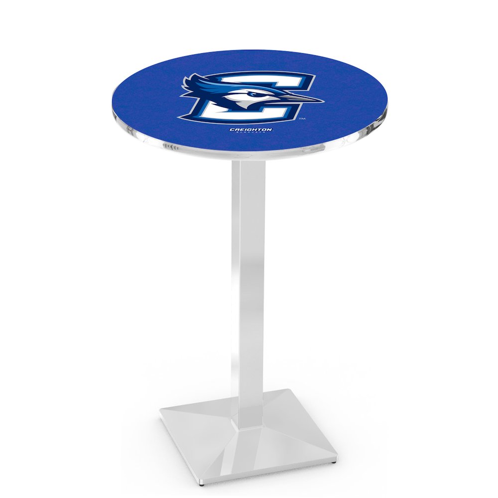 L217 Creighton University 42" Tall - 36" Top Pub Table with Chrome Finish