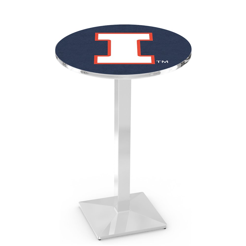 L217 University of Illinois 42" Tall - 36" Top Pub Table with Chrome Finish