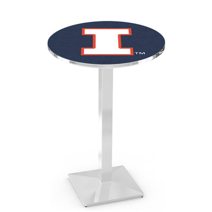 L217 University of Illinois 42" Tall - 36" Top Pub Table with Chrome Finish