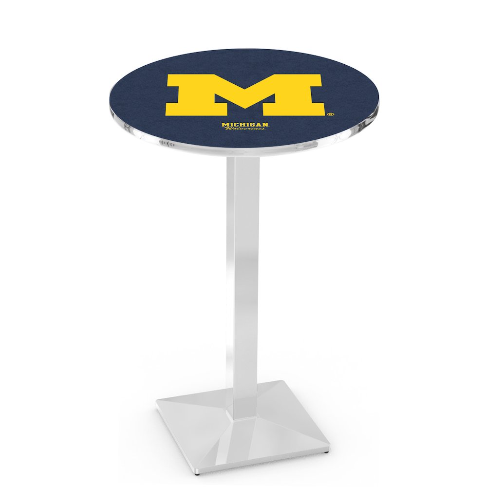 L217 University of Michigan 42' Tall - 36' Top Pub Table w/ Chrome Finish