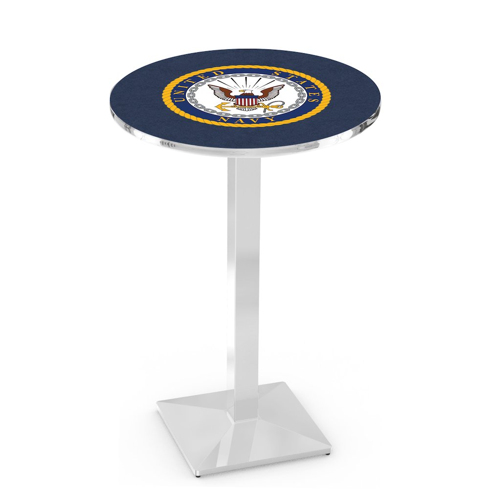 L217 United States Navy 42' Tall - 36' Top Pub Table w/ Chrome Finish