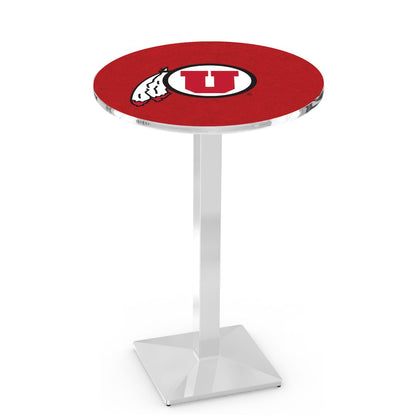 L217 University of Utah 42" Tall - 36" Top Pub Table with Chrome Finish