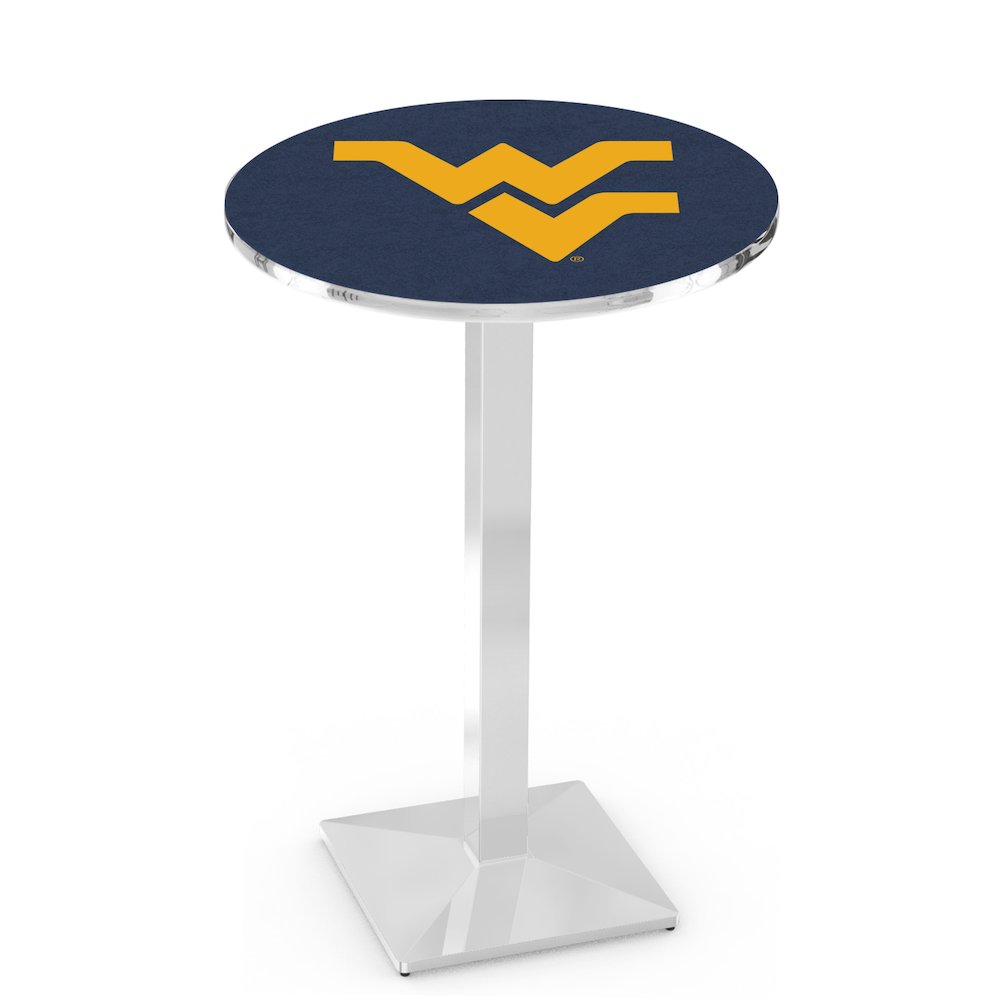 L217 West Virginia University 42' Tall - 36' Top Pub Table w/ Chrome Finish