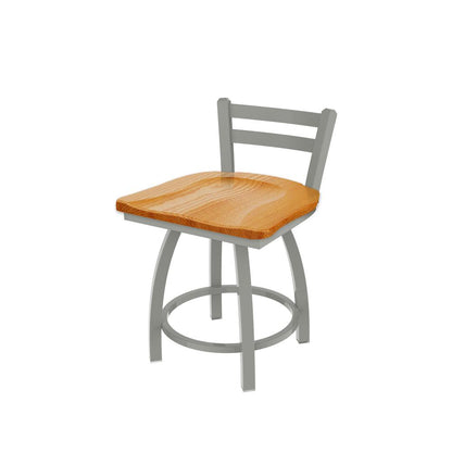 411 Jackie 18" Low Back Swivel Vanity Stool with Anodized Nickel Finish and Medium Oak Seat