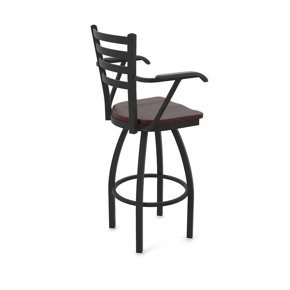 415 25" Swivel Counter Stool with Arms, Black Wrinkle, Dark Cherry Maple