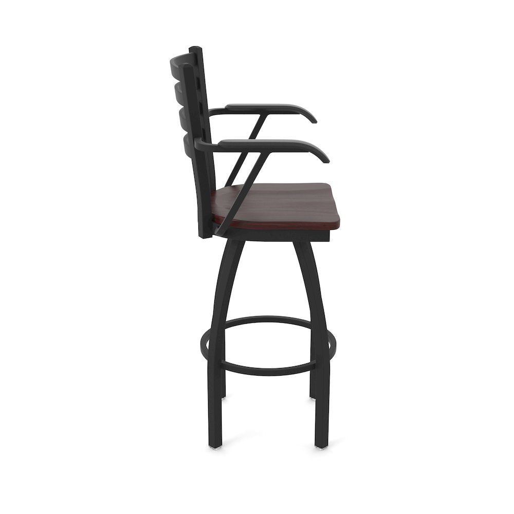 415 25" Swivel Counter Stool with Arms, Black Wrinkle, Dark Cherry Maple