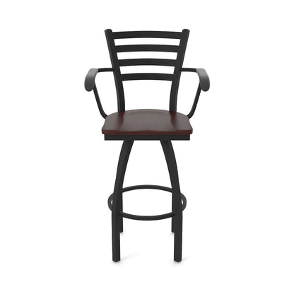 415 25" Swivel Counter Stool with Arms, Black Wrinkle, Dark Cherry Maple