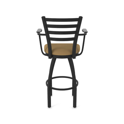 415 30" Swivel Bar Stool with Arms, Black Wrinkle, Canter Saddle