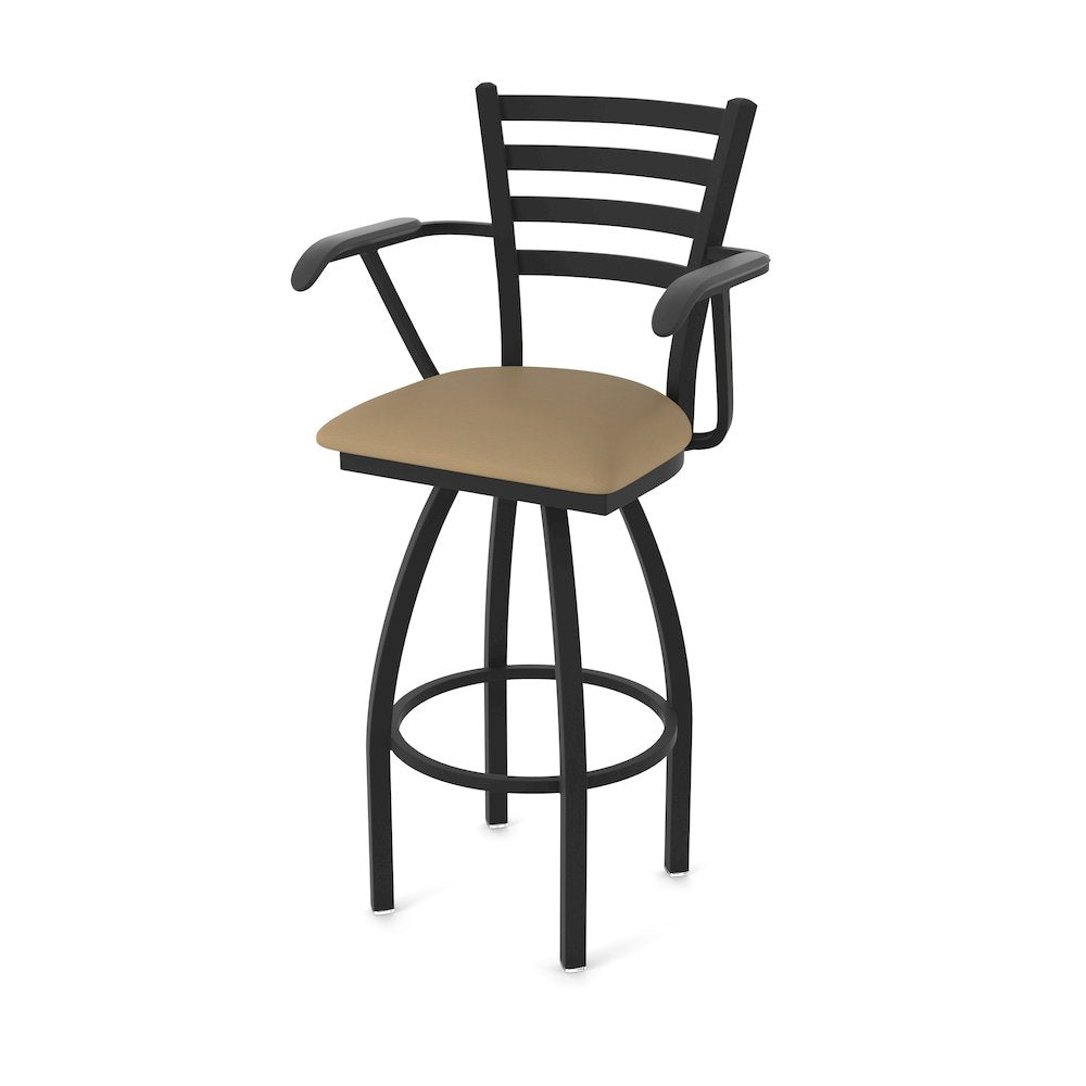 415 30" Swivel Bar Stool with Arms, Black Wrinkle, Canter Sand
