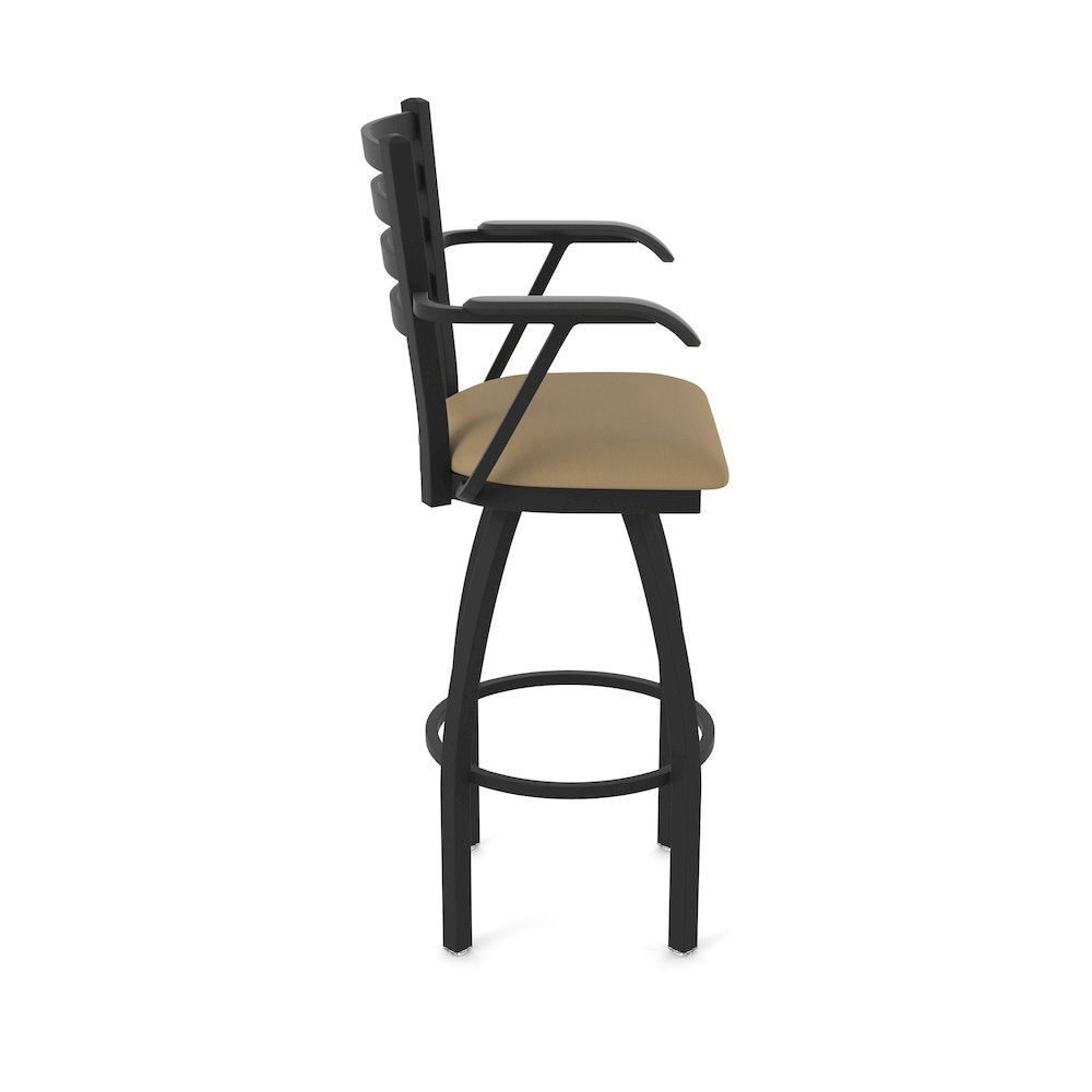 415 30" Swivel Bar Stool with Arms, Black Wrinkle, Canter Sand