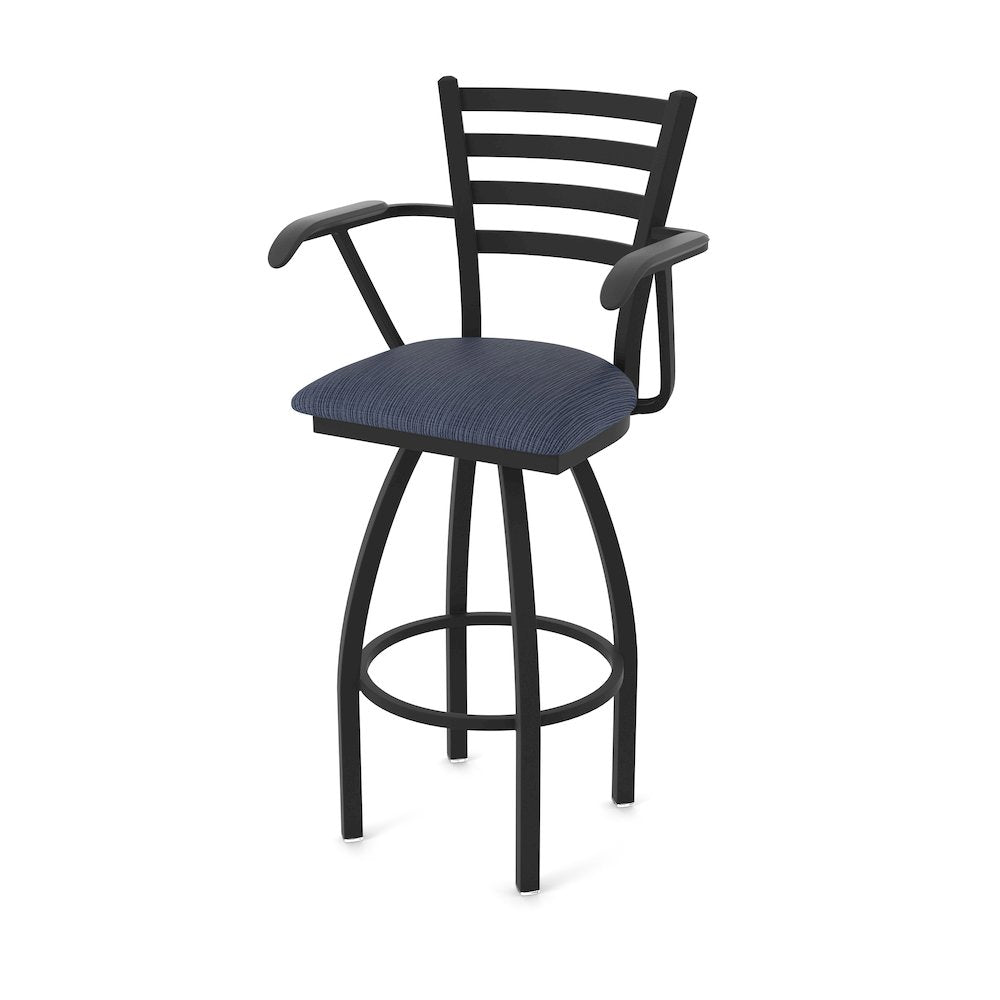 415 30" Swivel Bar Stool with Arms, Black Wrinkle, Graph Anchor
