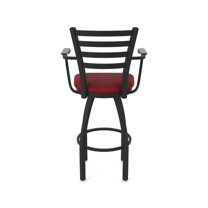 415 30" Swivel Bar Stool with Arms, Black Wrinkle, Graph Ruby