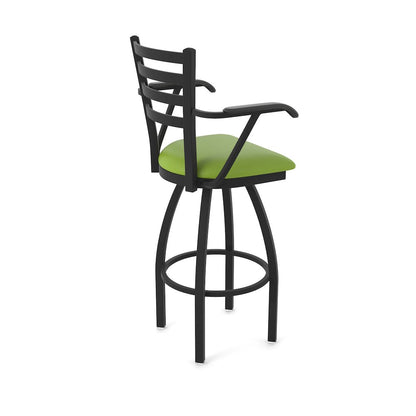 415 36" Swivel Bar Stool with Arms, Black Wrinkle, Canter Kiwi Green
