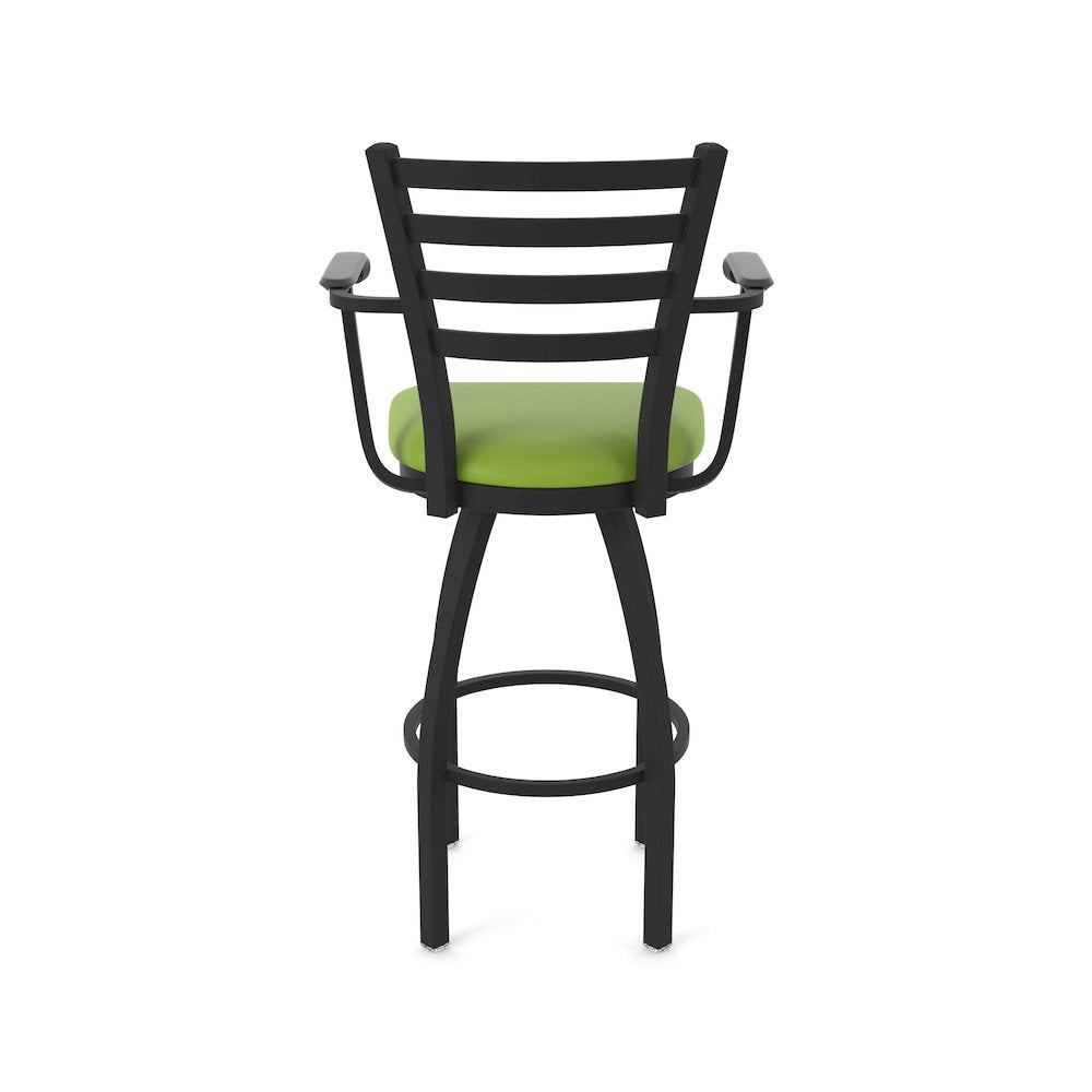 415 36" Swivel Bar Stool with Arms, Black Wrinkle, Canter Kiwi Green