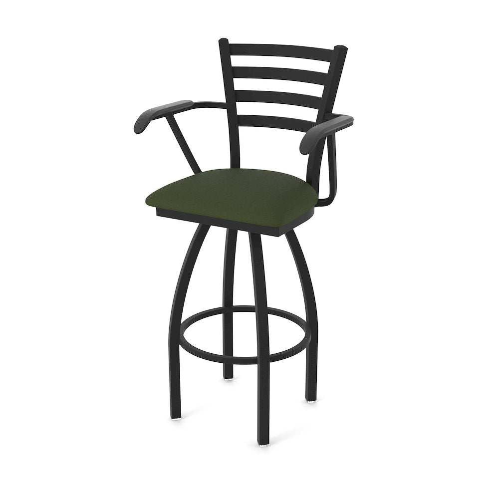 415 36" Swivel Bar Stool with Arms, Black Wrinkle, Canter Pine