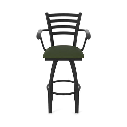 415 36" Swivel Bar Stool with Arms, Black Wrinkle, Canter Pine