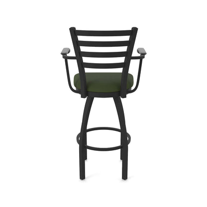415 36" Swivel Bar Stool with Arms, Black Wrinkle, Canter Pine