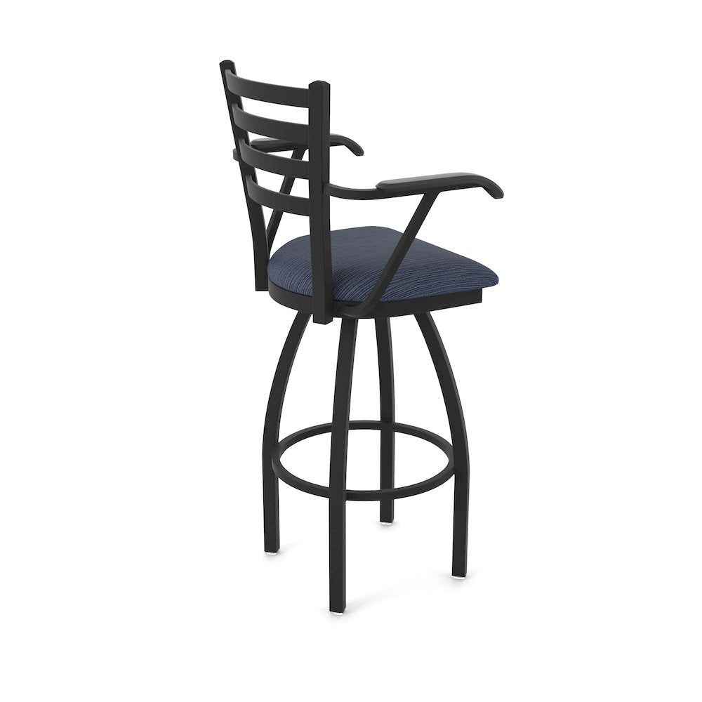 415 36" Swivel Bar Stool with Arms, Black Wrinkle, Graph Anchor
