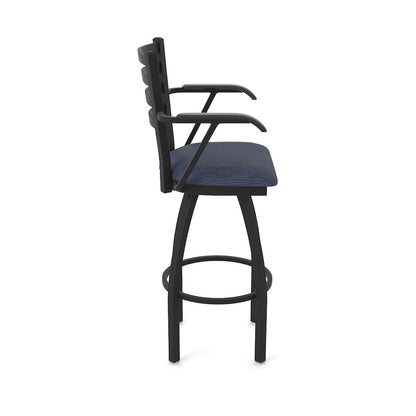 415 36" Swivel Bar Stool with Arms, Black Wrinkle, Graph Anchor