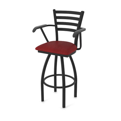 415 36" Swivel Bar Stool with Arms, Black Wrinkle, Graph Ruby