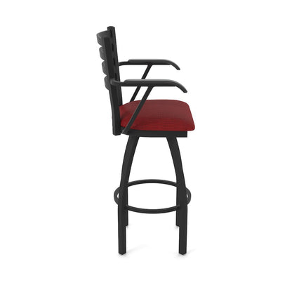 415 36" Swivel Bar Stool with Arms, Black Wrinkle, Graph Ruby
