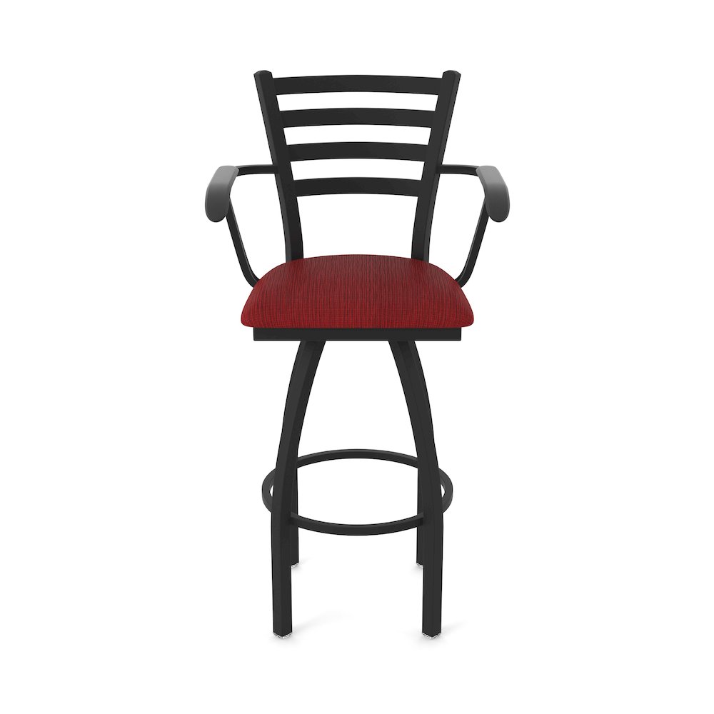415 36" Swivel Bar Stool with Arms, Black Wrinkle, Graph Ruby