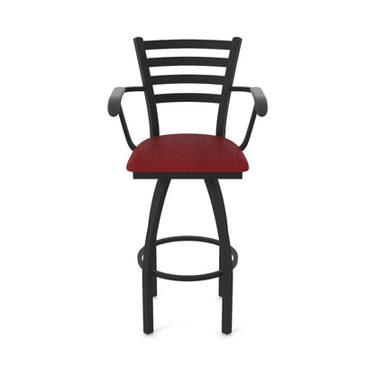 415 36" Swivel Bar Stool with Arms, Black Wrinkle, Graph Ruby