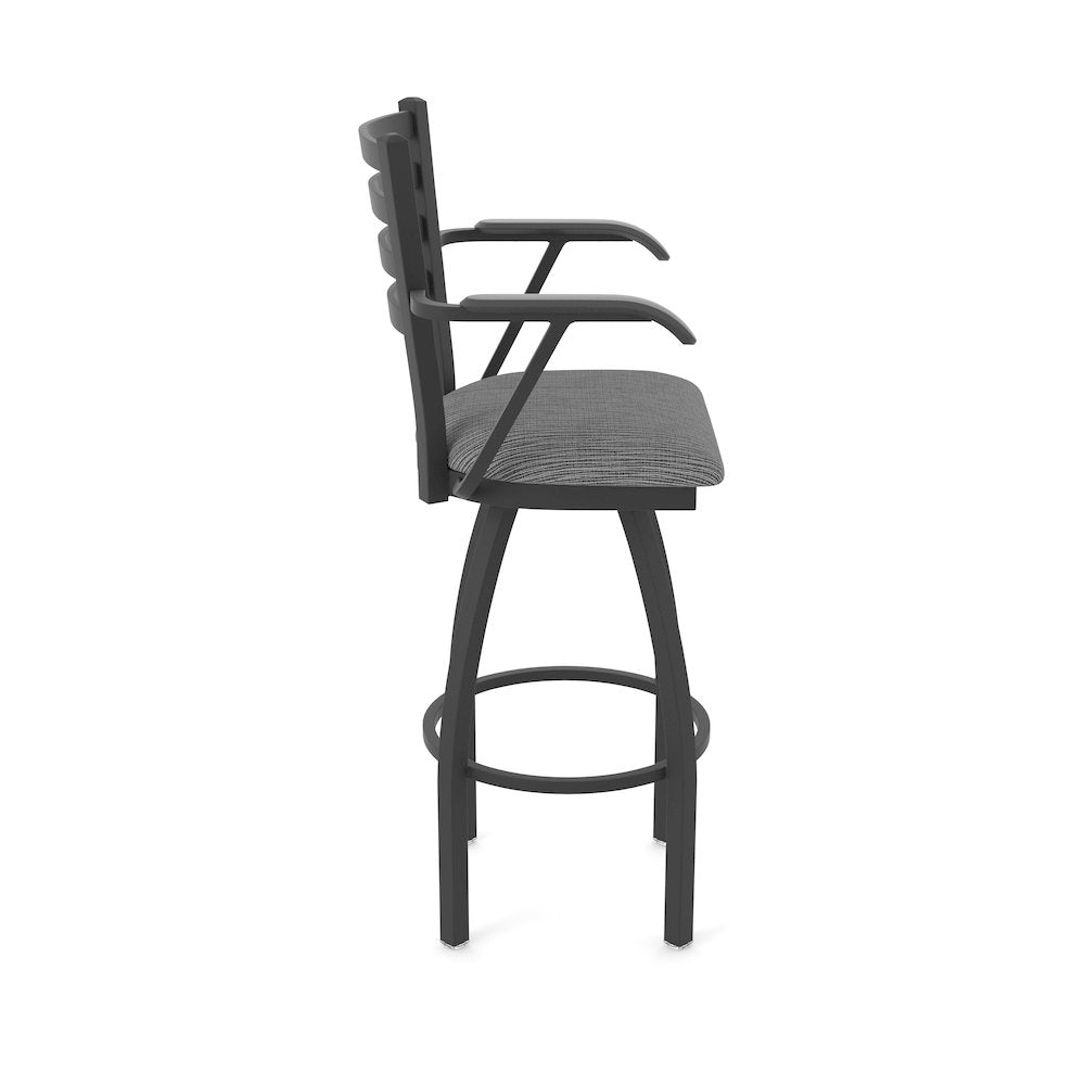 415 36" Swivel Bar Stool with Arms, Black Wrinkle, Graph Coal