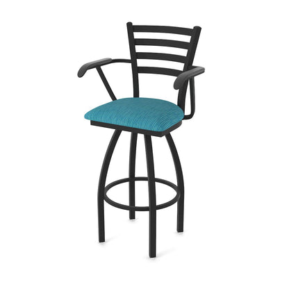 415 36" Swivel Bar Stool with Arms, Black Wrinkle, Graph Tidal