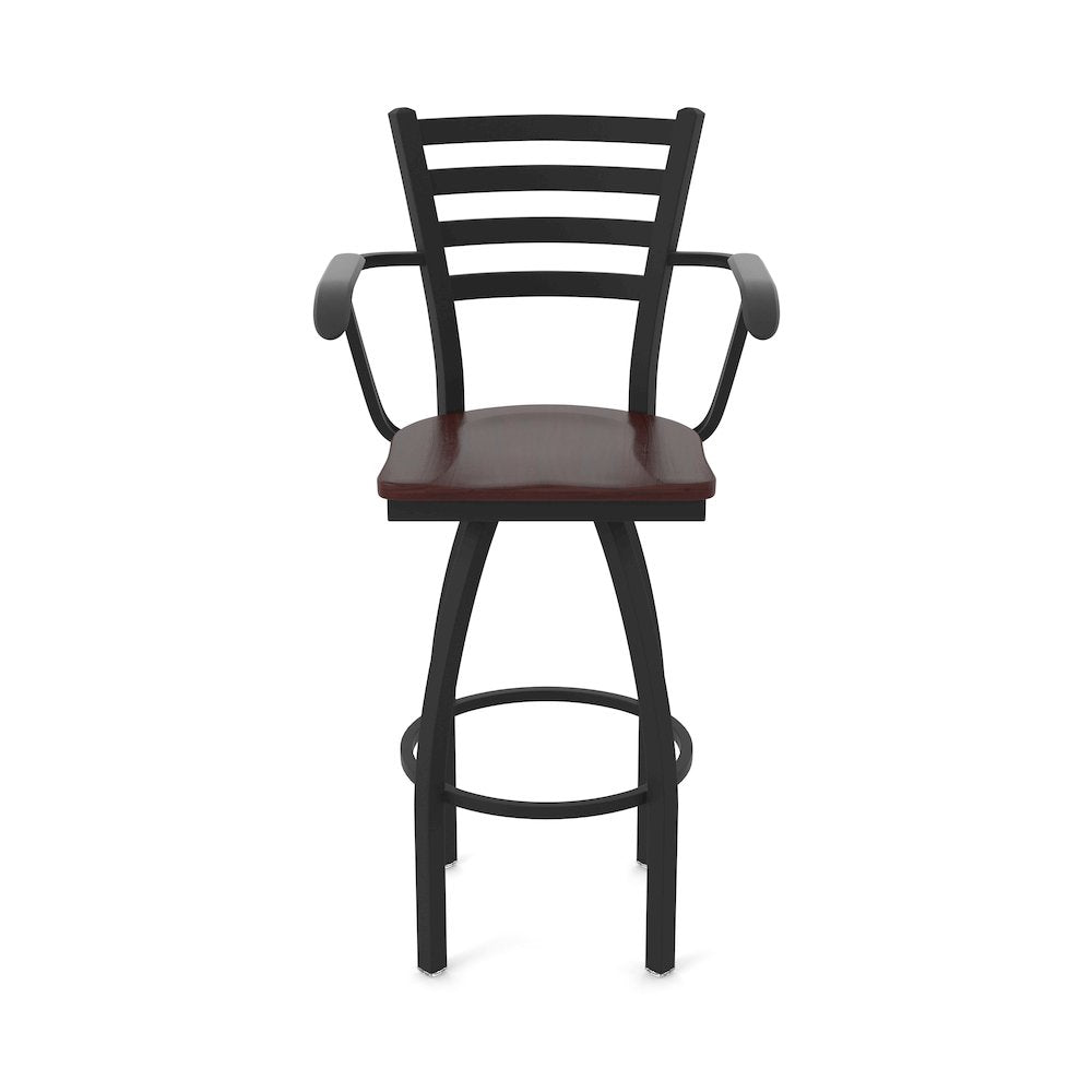 415 36" Swivel Bar Stool with Arms, Black Wrinkle, Dark Cherry Maple