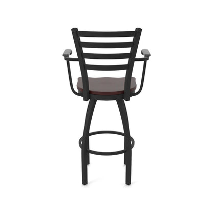 415 36" Swivel Bar Stool with Arms, Black Wrinkle, Dark Cherry Maple