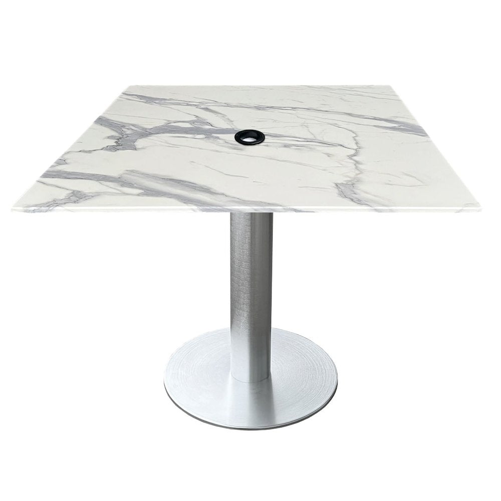 All-Season Table with 36" x 36" Square White Marble Top with Umbrella Hole
