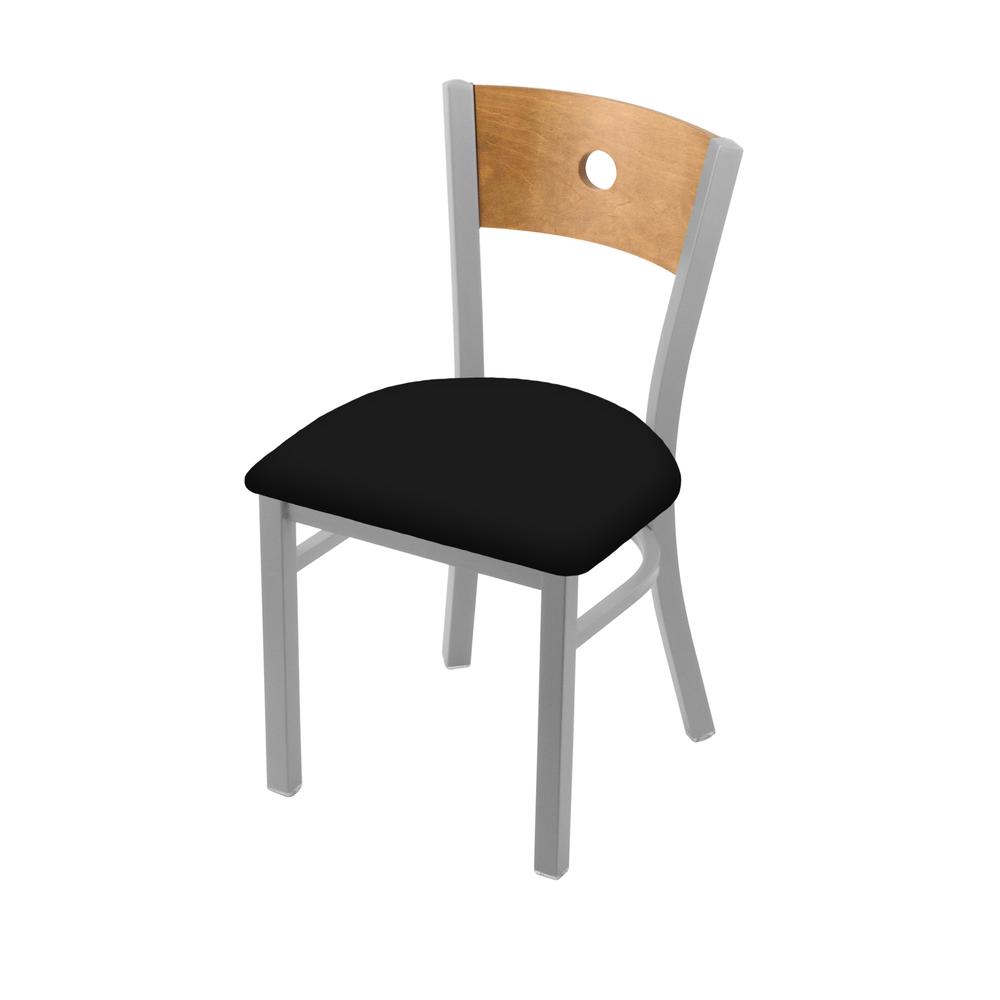630 Voltaire 18" Chair with Anodized Nickel Finish, Medium Back, and Black Vinyl Seat