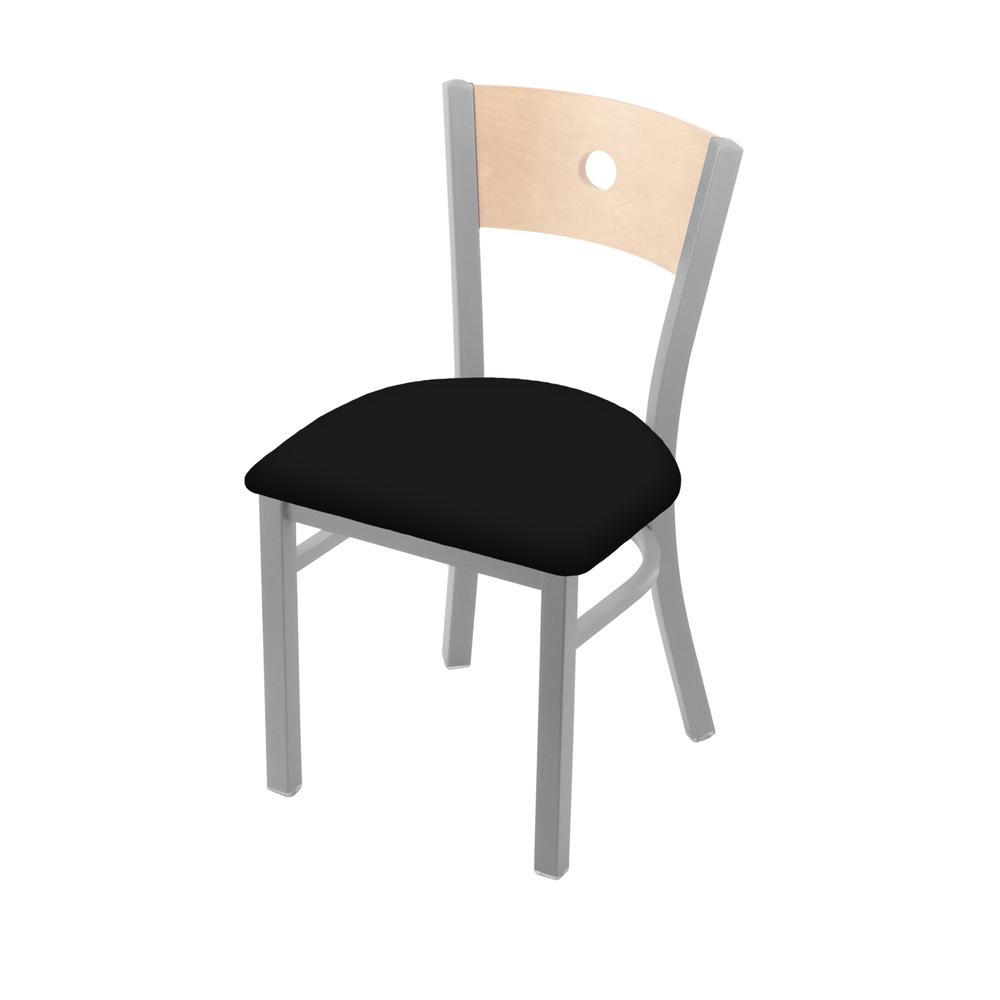 630 Voltaire 18" Chair with Anodized Nickel Finish, Natural Back, and Black Vinyl Seat