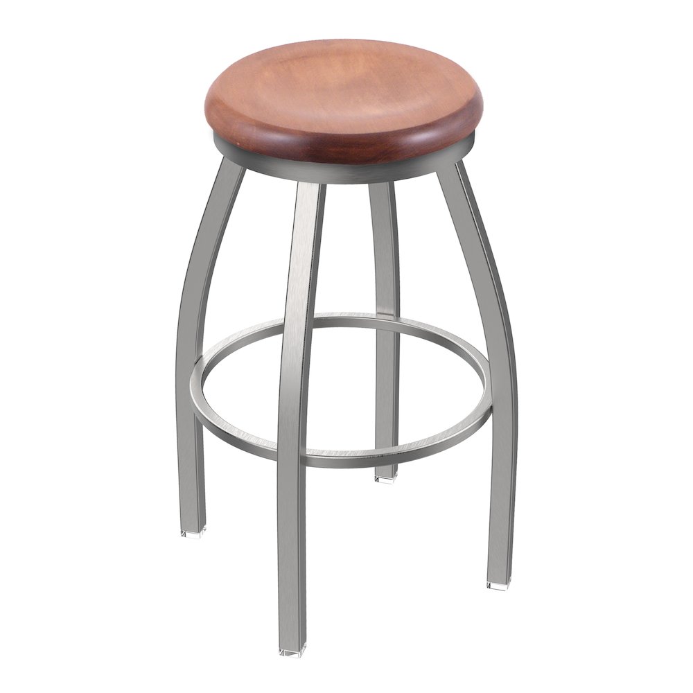 802 Misha Stainless Steel 25" Swivel Counter Stool with Medium Maple Seat