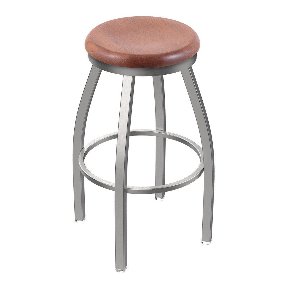 802 Misha Stainless Steel 25" Swivel Counter Stool with Medium Oak Seat