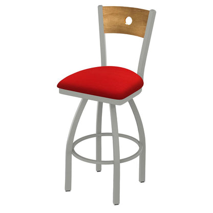 830 Voltaire 36" Swivel Counter Stool with Anodized Nickel Finish, Medium Back, and Canter Red Seat