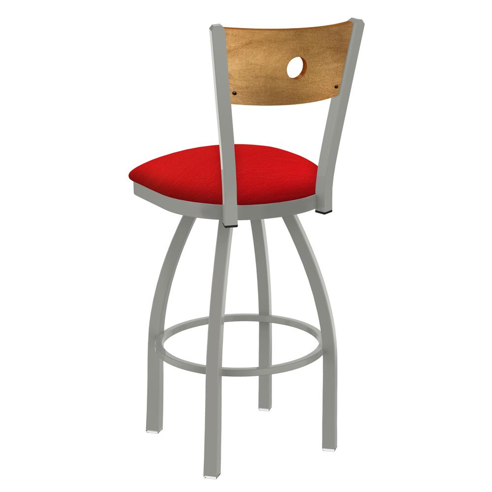 830 Voltaire 36" Swivel Counter Stool with Anodized Nickel Finish, Medium Back, and Canter Red Seat