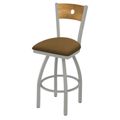 830 Voltaire 36" Swivel Counter Stool with Anodized Nickel Finish, Medium Back, and Canter Saddle Seat