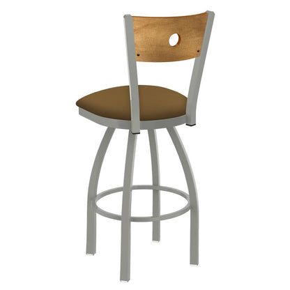 830 Voltaire 36" Swivel Counter Stool with Anodized Nickel Finish, Medium Back, and Canter Saddle Seat