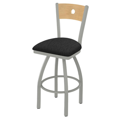 830 Voltaire 36" Swivel Counter Stool with Anodized Nickel Finish, Natural Back, and Graph Coal Seat