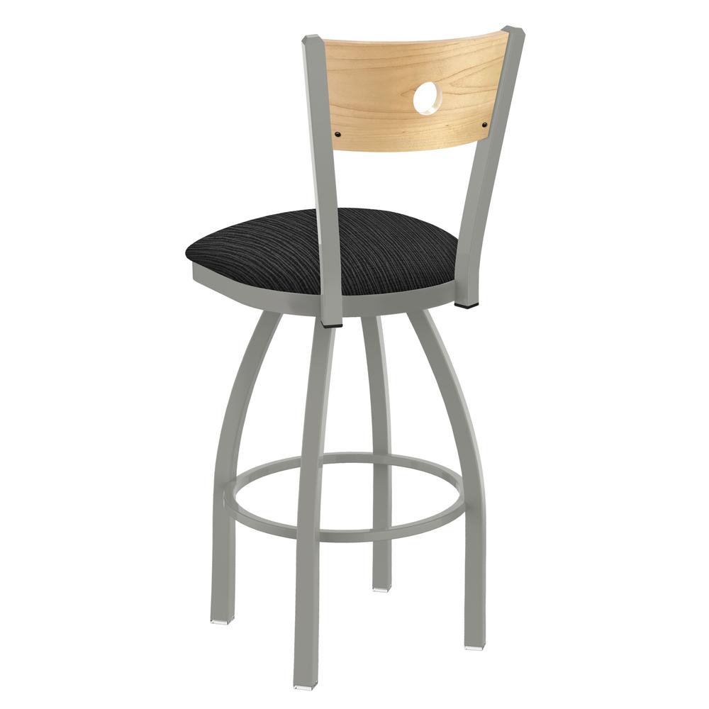 830 Voltaire 36" Swivel Counter Stool with Anodized Nickel Finish, Natural Back, and Graph Coal Seat